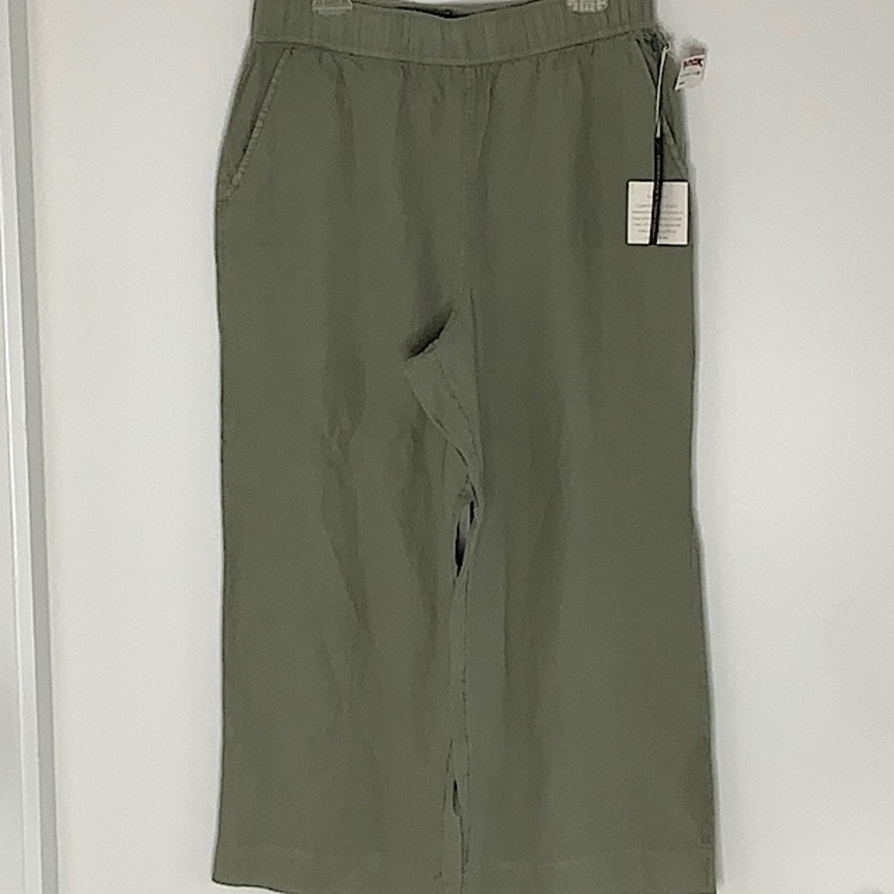 Tahari sage green linen crop pants
